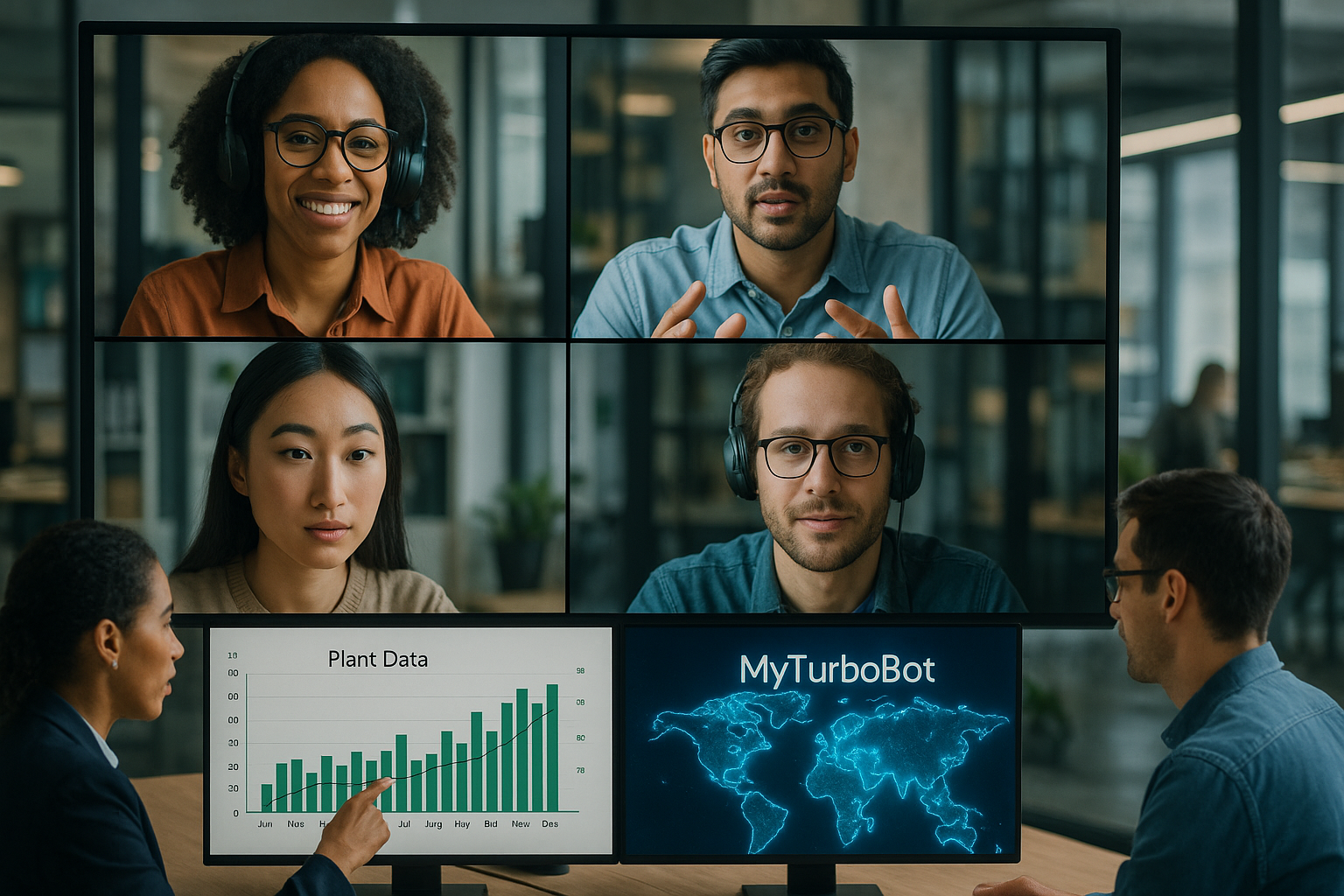Remote AI Team video call analysing plant data