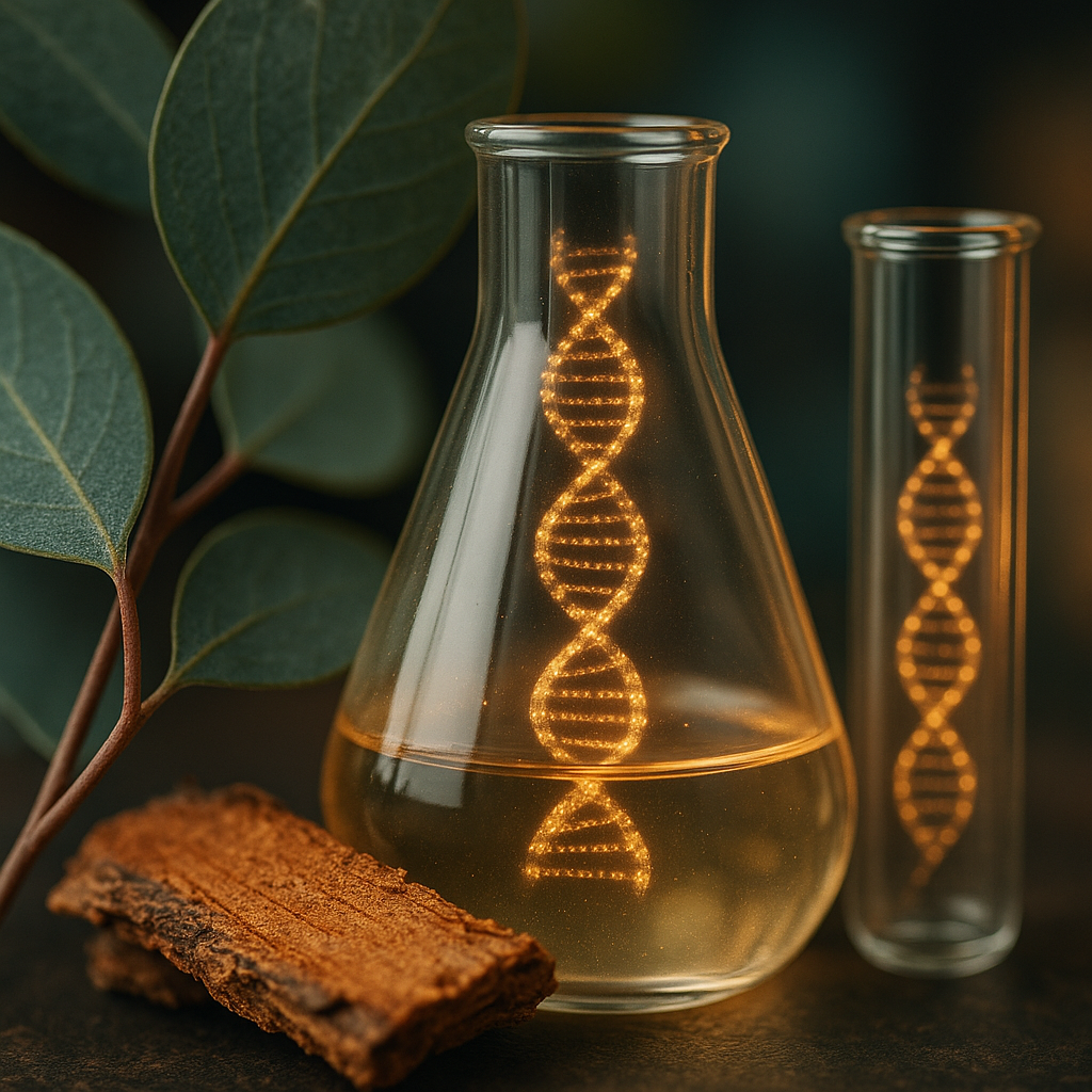 Eucalyptus leaves and DNA strands macro photography