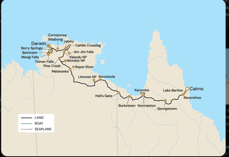 Route map — Townsville to Palmerville to Darwin via the Savannah Way